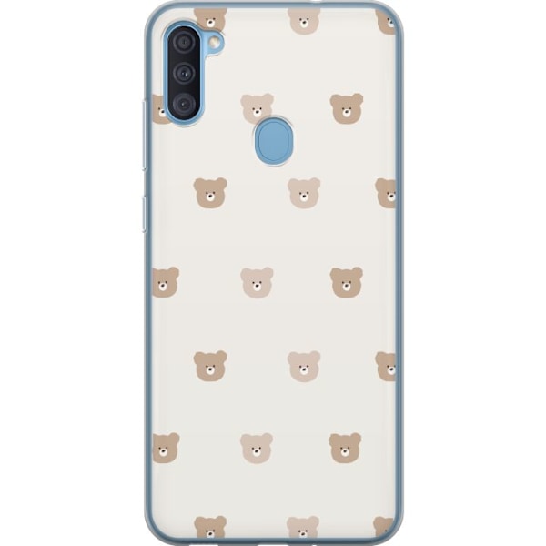 Samsung Galaxy A11 Läpinäkyvä kuori Teddy-tausta - söpöt teddykarhut pehmeällä taustalla