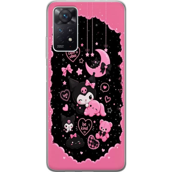 Kompatibel Mobilcover til Xiaomi Redmi Note 11 Pro 5G Søde lyserøde og sorte gothfigurer med hjerter, måne, stjerner og positiv tekst sort