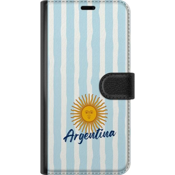 Kompatibelt Plånboksfodral till Apple iPhone 14 Plus Argentinsk flaggdesign med Sol de Mayo och handskriven Argentina-text blå