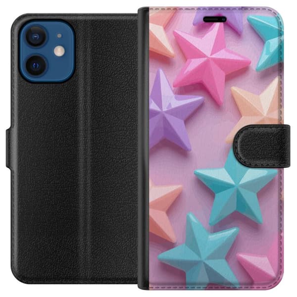 Kompatibel Tegnebogsetui til Apple iPhone 12 Pastelfarvede stjerner i blødt design