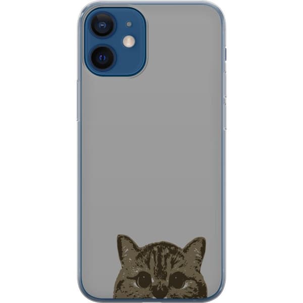 Kompatibelt Mobilskal till Apple iPhone 12 mini Grå Kattblick – stilren kattdesign med grå bakgrund