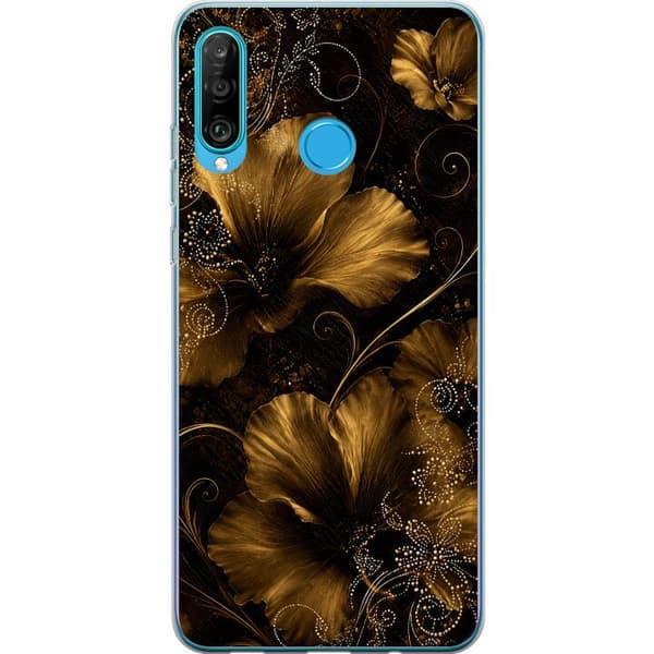 Kompatibelt Mobildeksel til Huawei P30 lite Gylden Noir-blomstring svart