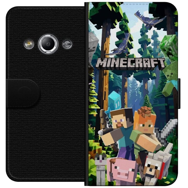 Samsung Galaxy Xcover 3 Lompakkokotelo Minecraft-matkapuhelinkotelo metsällä ja pikselityylisillä hahmoilla