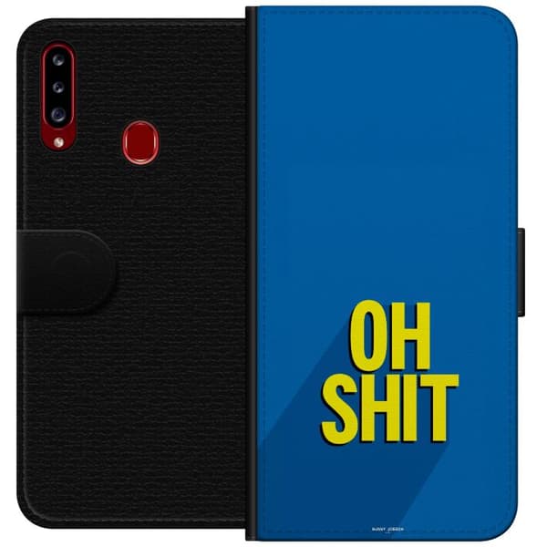 Kompatibelt Plånboksfodral till Samsung Galaxy A20s Oh Shit text blå