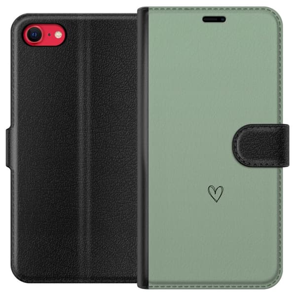 Kompatibel Tegnebogsetui til Apple iPhone 8 Minimalistisk sort håndtegnet hjerte centreret på en rolig lysegrøn baggrund grøn