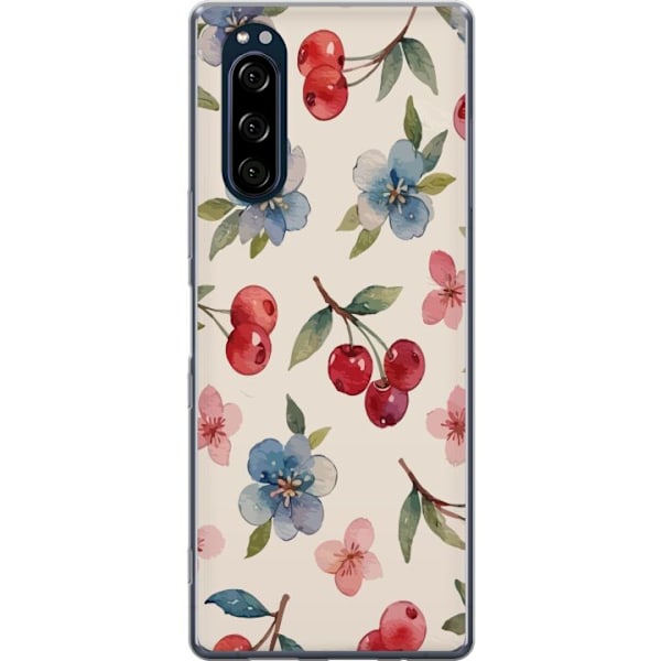 Sony Xperia 5 Genomskinligt Skal Bär & Blommor – mönster med blå blommor och skogsbär