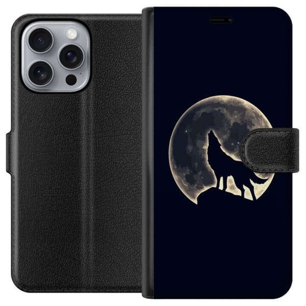 Kompatibelt Plånboksfodral till Apple iPhone 16 Pro Max Varg Måne