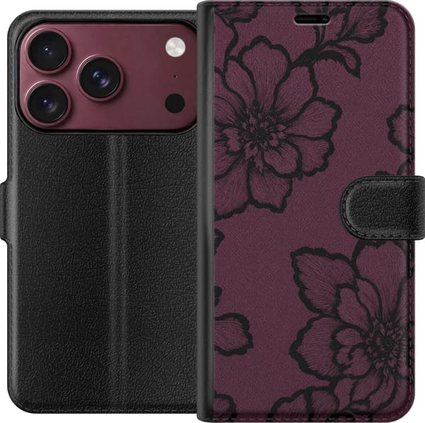Kompatibel Tegnebogsetui til Apple iPhone 18 Pro Brombærblomst lilla