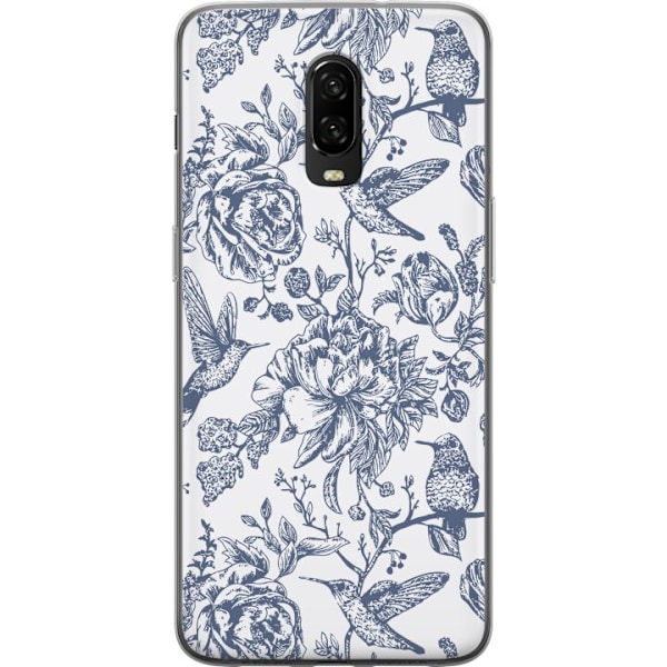 OnePlus 6T Genomskinligt Skal Blomster & Fåglar – romantisk