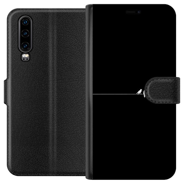 Huawei P30 Tegnebogsetui Minimalistiske fugle sort