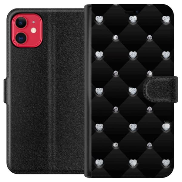 Kompatibel Tegnebogsetui til Apple iPhone 11 Diamant Hjerte