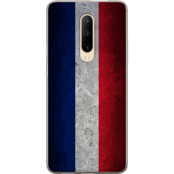 Kompatibelt Mobildeksel til OnePlus 7 Pro Franske flagg med rå betongtekstur og vintagefølelse blå