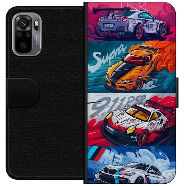 Xiaomi Redmi Note 10S Lompakkokotelo Nopeat Autot - Piirretty Kuvio Toiminnalla