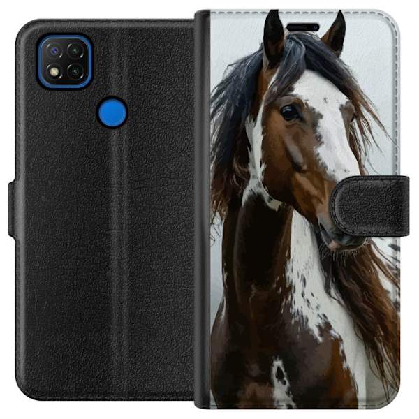 Xiaomi Redmi 9C Plånboksfodral Häst Djurmotiv Grafisk Design Natur Kraftfullt Motiv Populär Väggkonst Djurtema Ridning