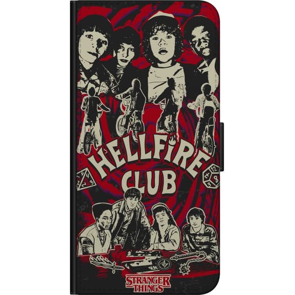 Kompatibelt Lommeboketui til OnePlus 9 Pro Hellfire Club-collage med Stranger Things-karakterer og sykler
