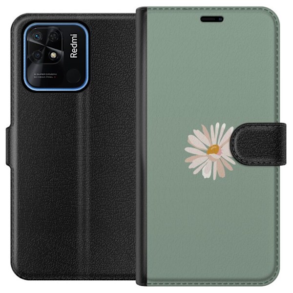 Xiaomi Redmi 10C Tegnebogsetui Grøn Minimalblomst - stilfuld
