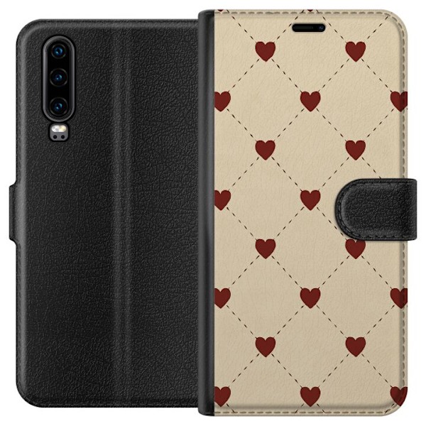 Huawei P30 Plånboksfodral Heart Grid