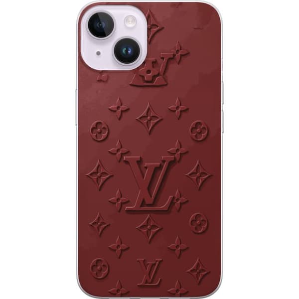 Kompatibelt Mobildeksel til Apple iPhone 15 Luksuriøst Louis Vuitton-inspirert monogram i mørkerøde toner rød