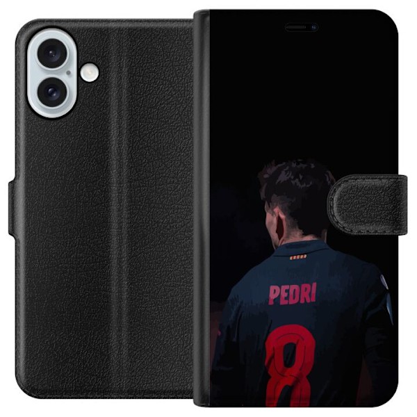 Apple iPhone 16 Plus Tegnebogsetui Pedri FC Barcelona Fodbold Spansk Midtbanespiller Mål Sportsmotivation Fans Børn Ungdom