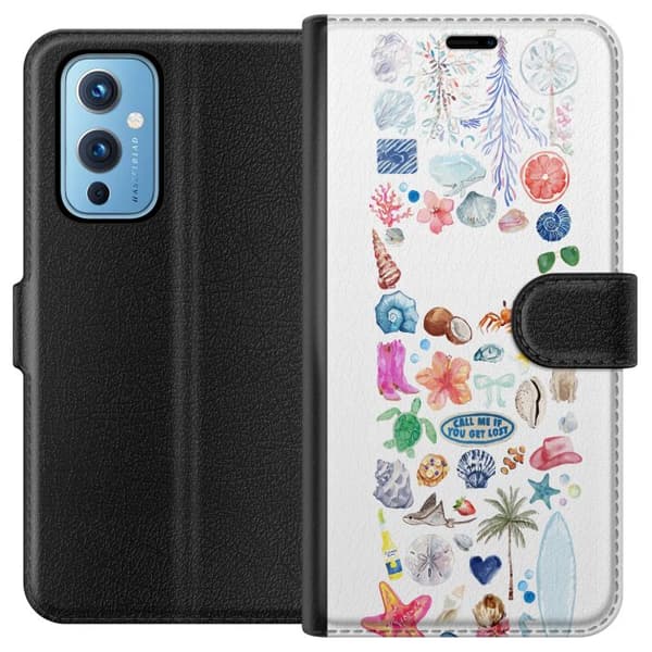 Kompatibel Tegnebogsetui til OnePlus 9 Sommarcollage vid havet hvid