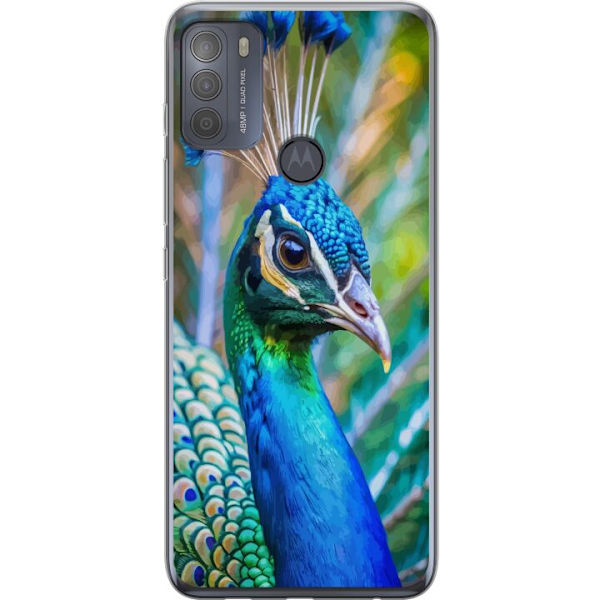 Motorola Moto G50 Gennemsigtig cover Påfugle Fjer Farverig Design Fuglemotiv Eksotisk Grafisk Motiv Natur Luksuriøs Dekoration