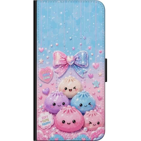 Kompatibel Tegnebogsetui til Xiaomi Redmi Note 8 Pro  Søde pastel figurer med stor sløjfe, hjerter og stjerner i rosa og blå nuancer pink
