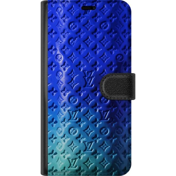 Kompatibelt Lommeboketui til Apple iPhone 8 Plus Blått luksuriøst monogrammønster med elegant preget tekstur blå