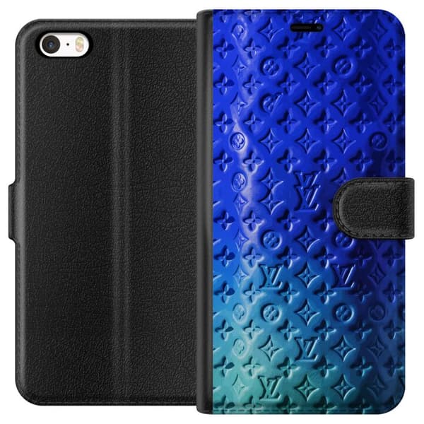 Kompatibelt Lommeboketui til Apple iPhone 5s Blått luksuriøst monogrammønster med elegant preget tekstur blå