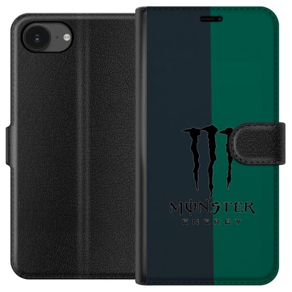 Kompatibel Tegnebogsetui til Apple iPhone 16e Minimalistisk Monster Energy-design i grønt og sort med ikonisk logo grøn