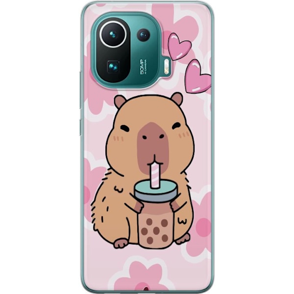 Xiaomi Mi 11 Pro Genomskinligt Skal Kawaii Capybara Hjärtan A