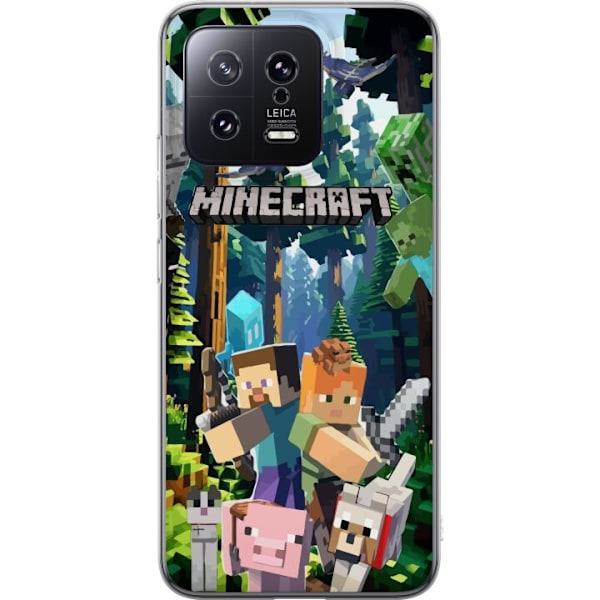 Xiaomi 13 Läpinäkyvä kuori Minecraft-matkapuhelinkotelo metsällä ja pikselityylisillä hahmoilla