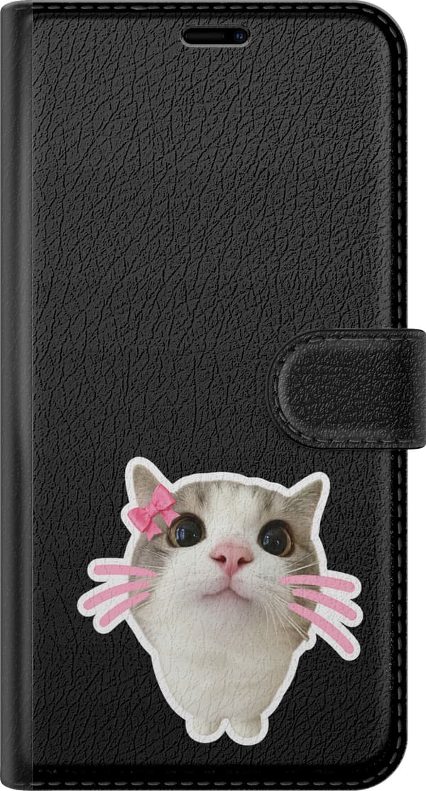 Kompatibel Tegnebogsetui til Samsung Galaxy S7 Lyserøde knurhår - Gråt motiv med kat med lyserøde knurhår. grå