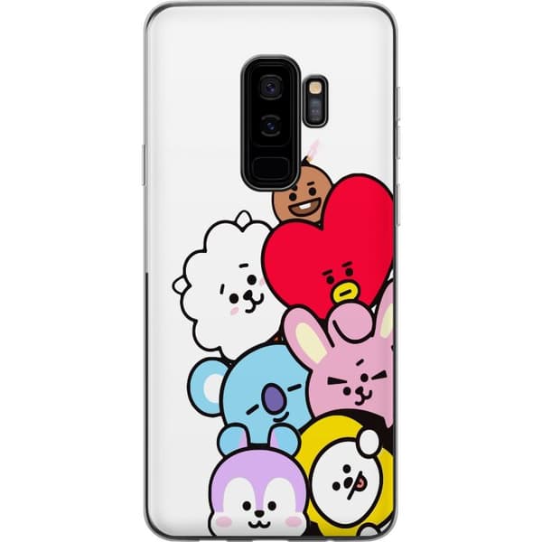 Kompatibelt Mobildeksel til Samsung Galaxy S9+ BT21-karakterer sammen i en søt minimalistisk illustrasjon hvit