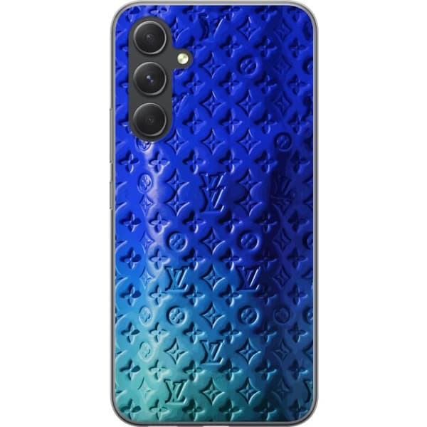 Kompatibelt Mobildeksel til Samsung Galaxy S24 Blått luksuriøst monogrammønster med elegant preget tekstur blå