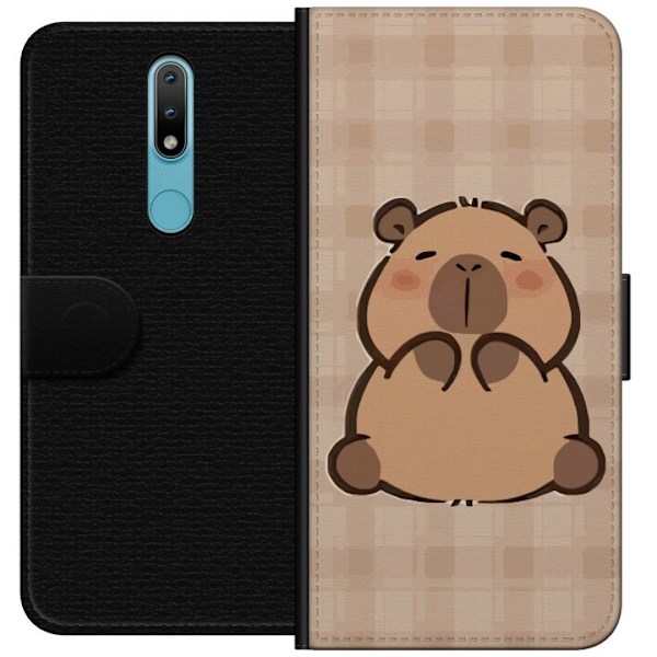Nokia 2.4 Tegnebogsetui Mobilskal kawaii capybara flera figurer japansk stil