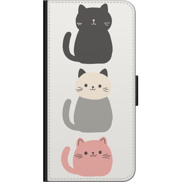 Kompatibel Tegnebogsetui til Xiaomi Redmi Note 9 Pro Tre minimalistiske katte i sort, grå og pink mod en lys baggrund hvid