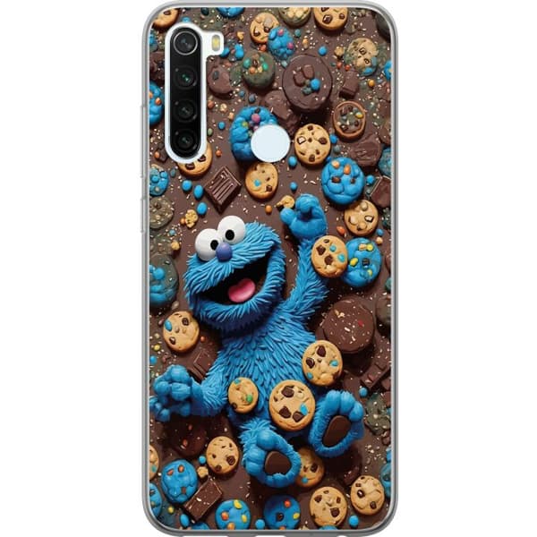 Kompatibelt Mobildeksel til Xiaomi Redmi Note 8 Leken blå tegnet figur omgitt av informasjonskapsler blå