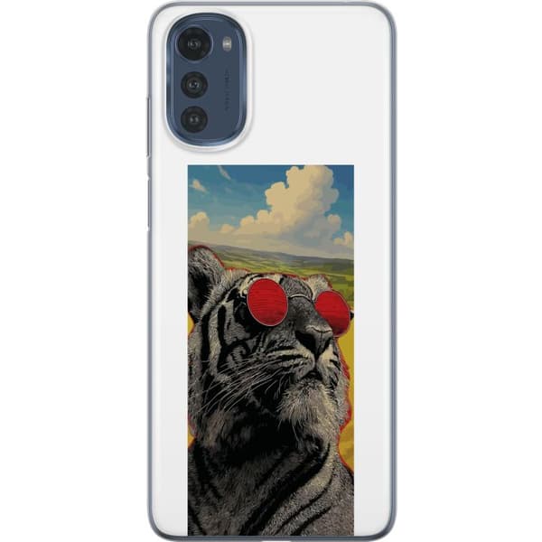 Kompatibelt Mobildeksel til Motorola Moto E32s Cool tiger med røde solbriller i popkunststil grå