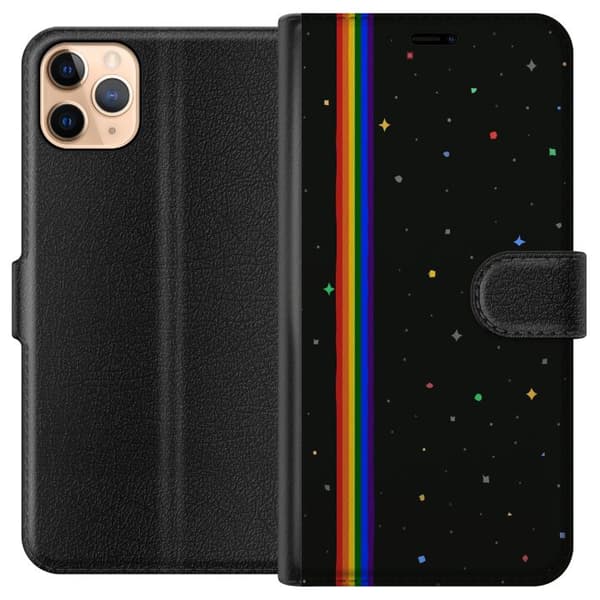Kompatibel Tegnebogsetui til Apple iPhone 11 Pro Max Minimalistisk motiv med regnbuestriber, stjerner og mørk rumhimmel sort