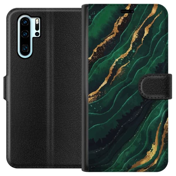 Kompatibelt Lommeboketui til Huawei P30 Pro Marmor Gull Grønn
