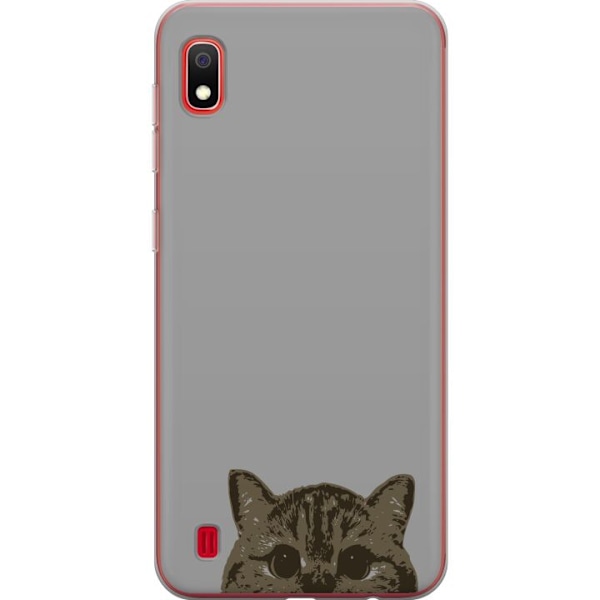 Samsung Galaxy A10 Genomskinligt Skal Grå Kattblick – stilren kattdesign med grå bakgrund