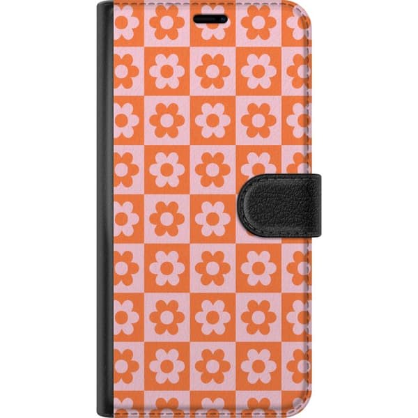 Kompatibelt Plånboksfodral till Samsung Galaxy S26+ Orange blomsterschack orange