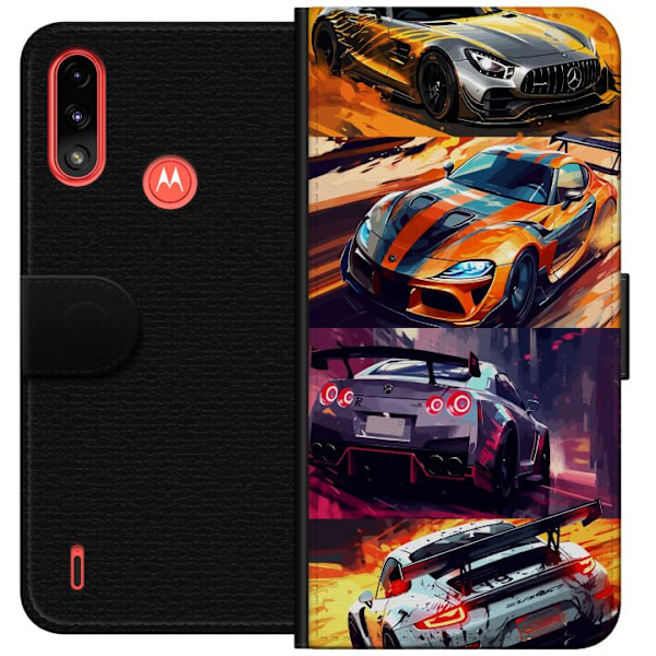 Motorola Moto E7 Power Tegnebogsetui Rallyfeber - fartfyldt motiv med rallybiler