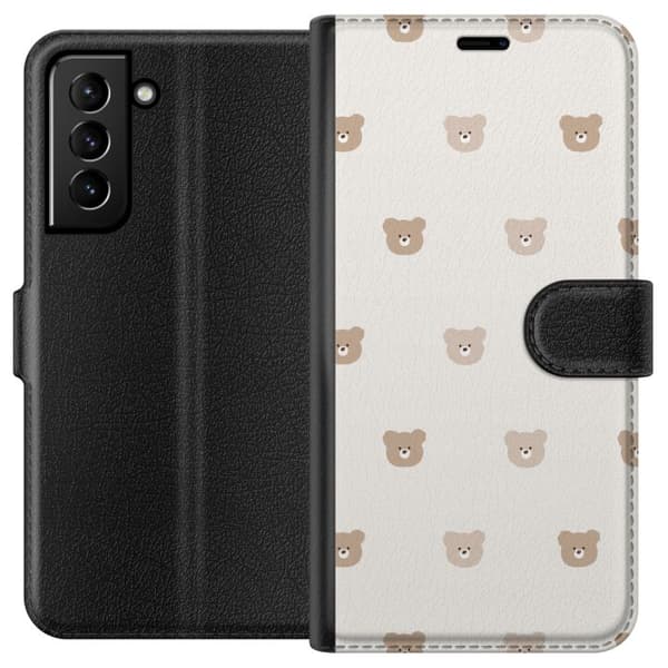 Kompatibel Tegnebogsetui til Samsung Galaxy S21+ 5G Teddybaggrund - søde teddybjørne mod en blød baggrund