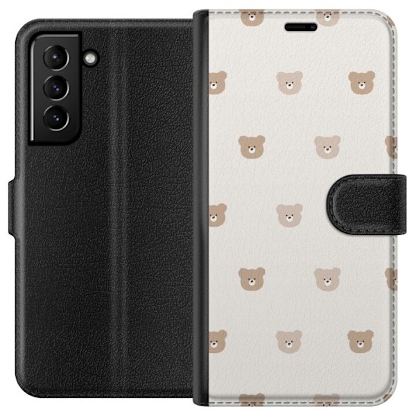 Samsung Galaxy S21+ 5G Lompakkokotelo Teddy-tausta - söpöt teddykarhut pehmeällä taustalla