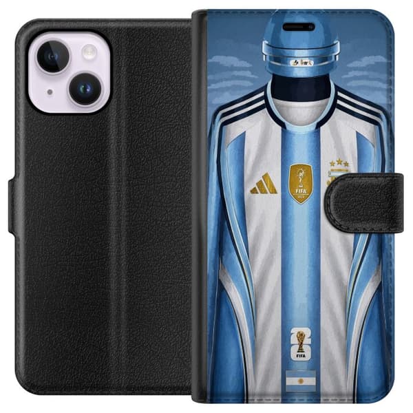 Kompatibelt Lommeboketui til Apple iPhone 14 Plus Argentinas nasjonallagstrøye med blått og hvitt striper og mesterskapsdetaljer blå