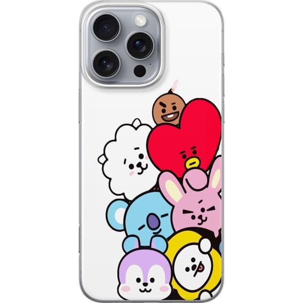 Kompatibel Mobilcover til Apple iPhone 16 Pro Max BT21-karakterer sammen i et sødt minimalistisk illustration hvid