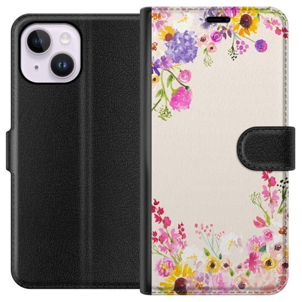 Kompatibelt Plånboksfodral till Apple iPhone 15 Plus Blommig akvarellram