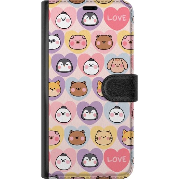 Kompatibelt Lommeboketui til Apple iPhone 13 mini Kawaii-dyreansikter med hjerter i pastellfarger
