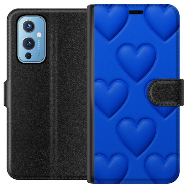OnePlus 9 Tegnebogsetui Blå Hjerter